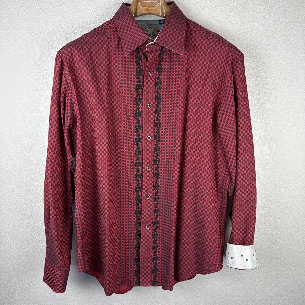 Robert Graham Long Sleeve Shirt Size XXL Red Black Check Floral Embroidered